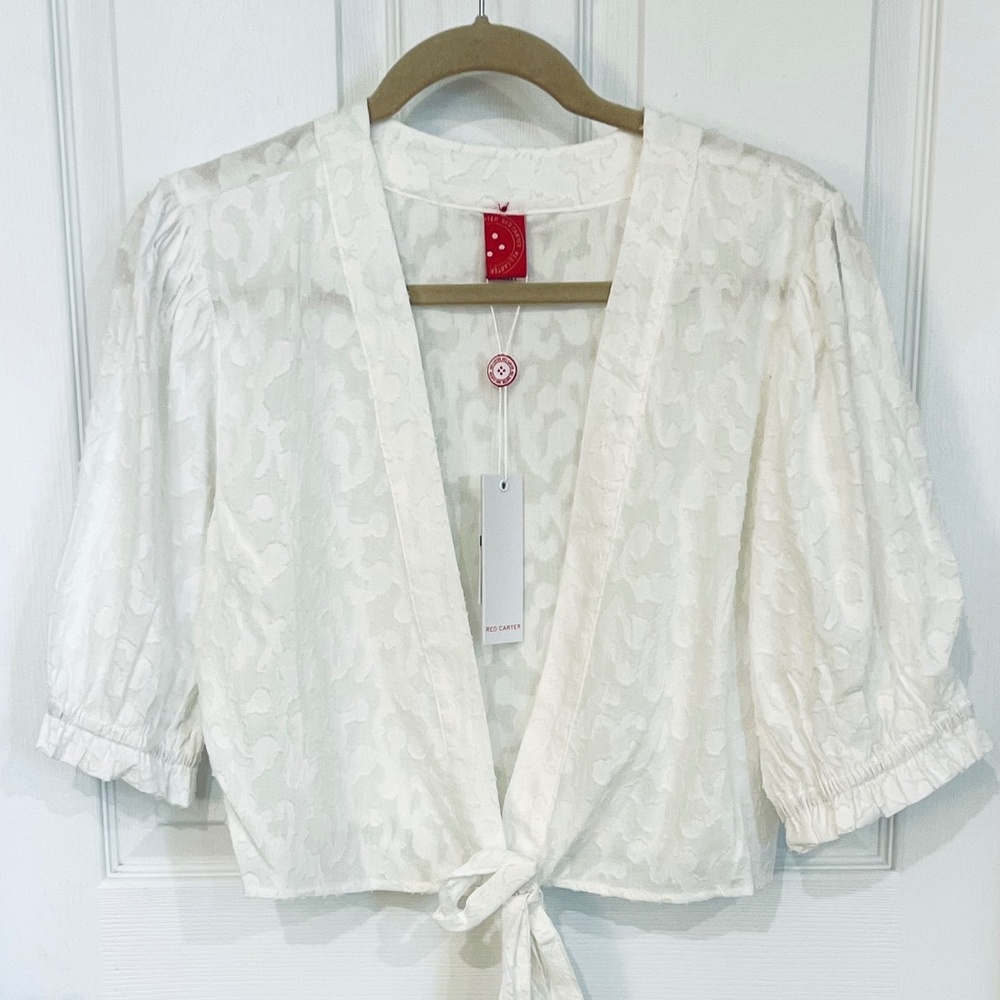 Carter Red Company DESIGNER White tie-front top shirt blouse Size L Large 10 12